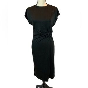 Halogen Short Sleeve Twist Front Black Sheath Dress - size XS
